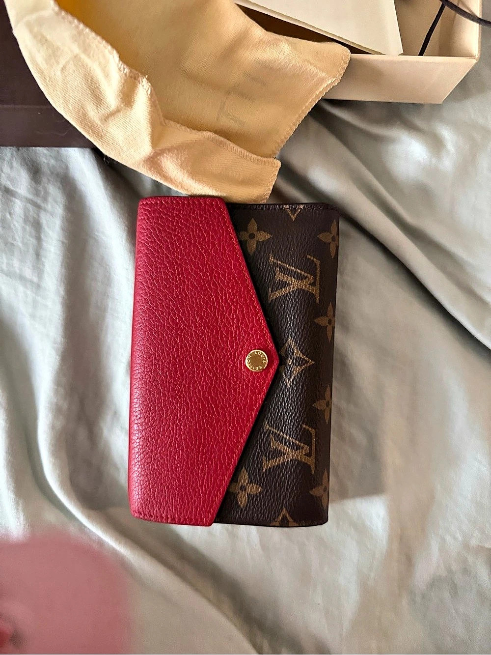 Louis Vuitton Monogram Flower Lock Compact Wallet Red & Brown